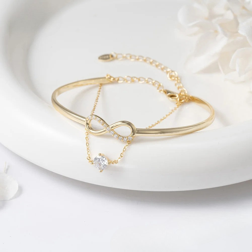 925 Sterling Silver Infinity Bracelet with Zirconia Gold