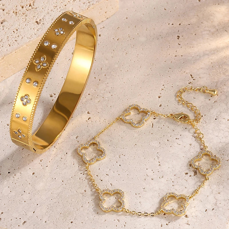 Lucky Charm – Glücksklee-Schmuckset in Goldoptik