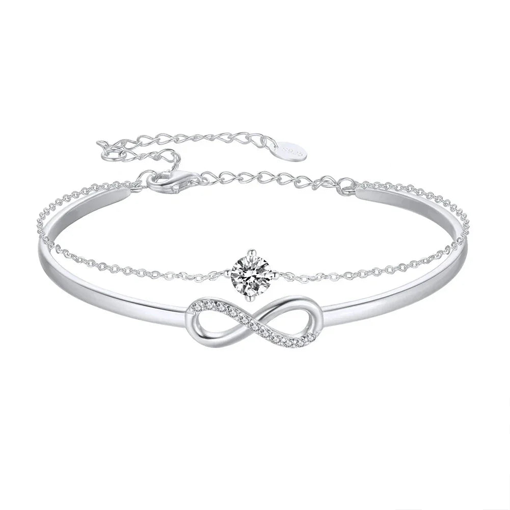 925 Sterling Silver Infinity Bracelet with Zirconia Gold, featuring a sparkling infinity pendant and elegant chain.