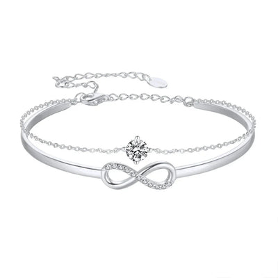 925 Sterling Silver Infinity Bracelet with Zirconia Gold, featuring a sparkling infinity pendant and elegant chain.