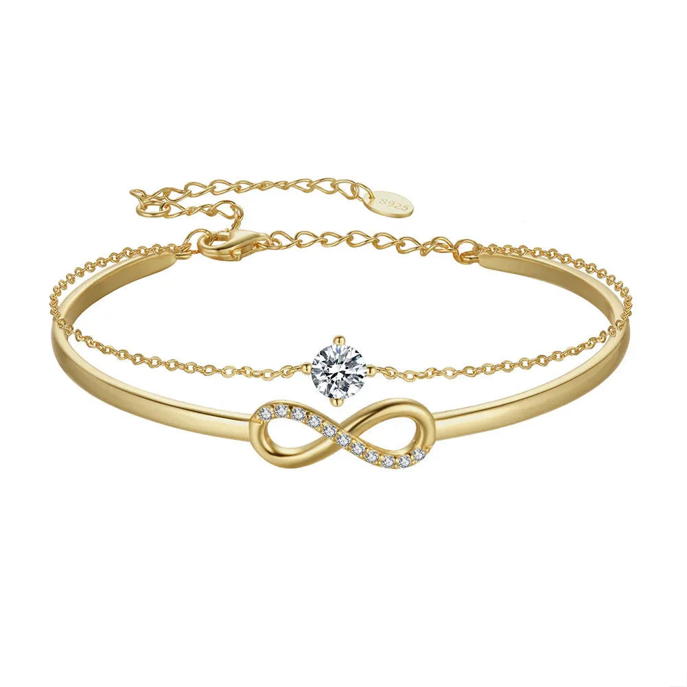925 Sterling Silver Infinity Bracelet with Zirconia Gold